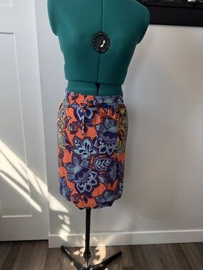LOFT Orange Floral Pencil Skirt with Purple Accents